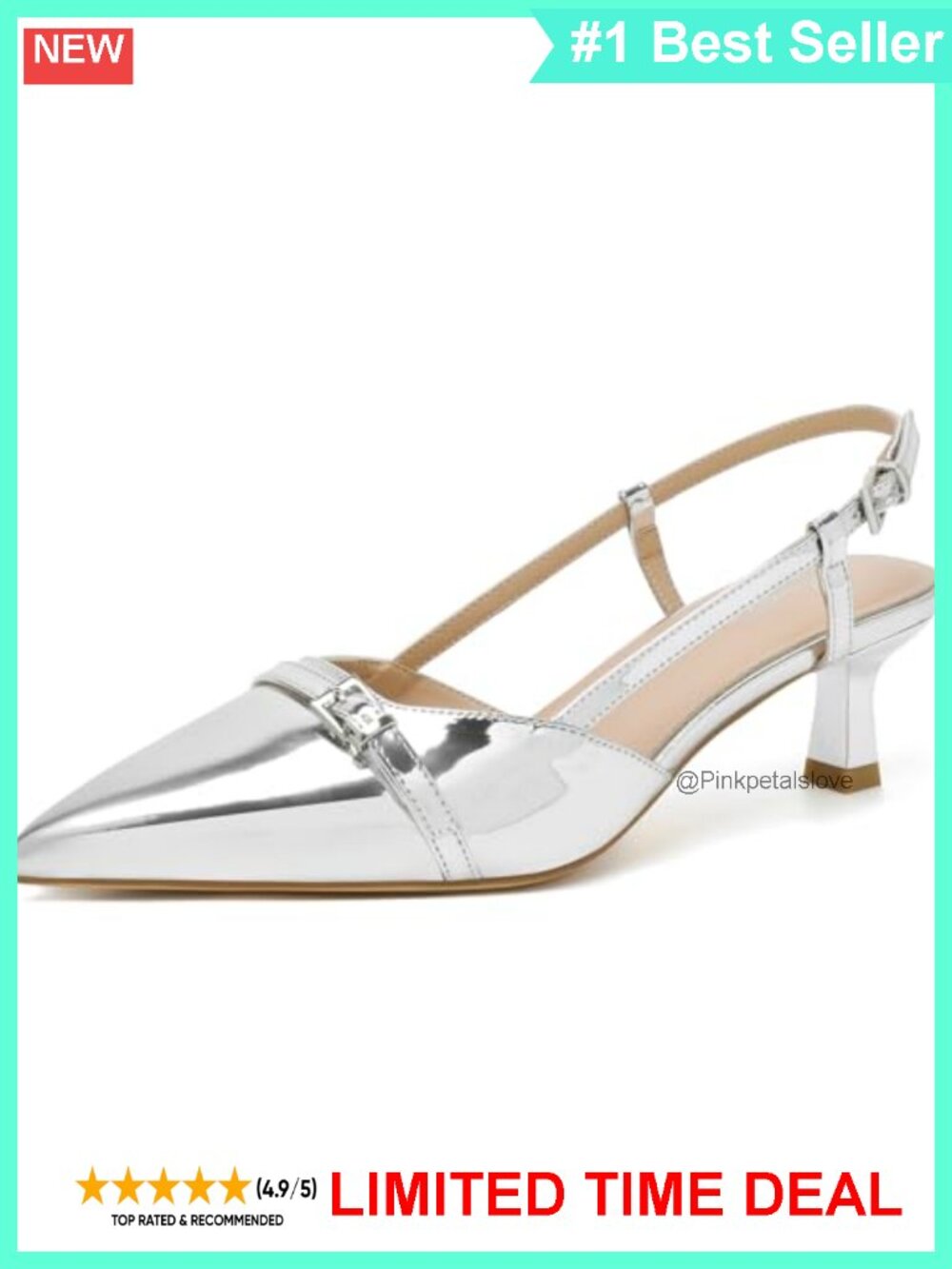 Kitten Heels Pointed Toe Patent Leather Slingback Buckle Dress Shoes